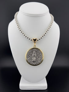 Virgen De Guadalupe Medallion in Stainless Steel Beads Chain