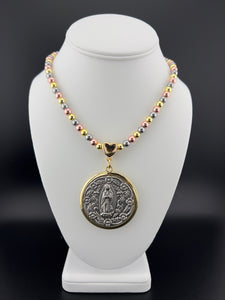 Virgen De Guadalupe Medallion in Stainless Steel Beads Chain