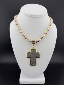 Padre Nuestro Cross in Metallic Beads Chain