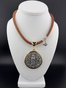 Virgen De Guadalupe Medallion in Leather Necklace