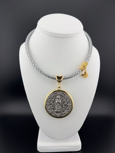 Virgen De Guadalupe Medallion in Leather Necklace