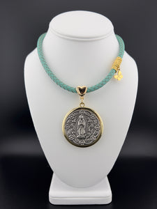 Virgen De Guadalupe Medallion in Leather Necklace