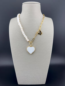 Paperclip and Pearls Heart Necklace